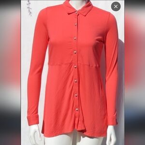 J,Jill Coral Button-Up Women's Top Tunic Jersey Lightweight Pima Cotton Soft M.
